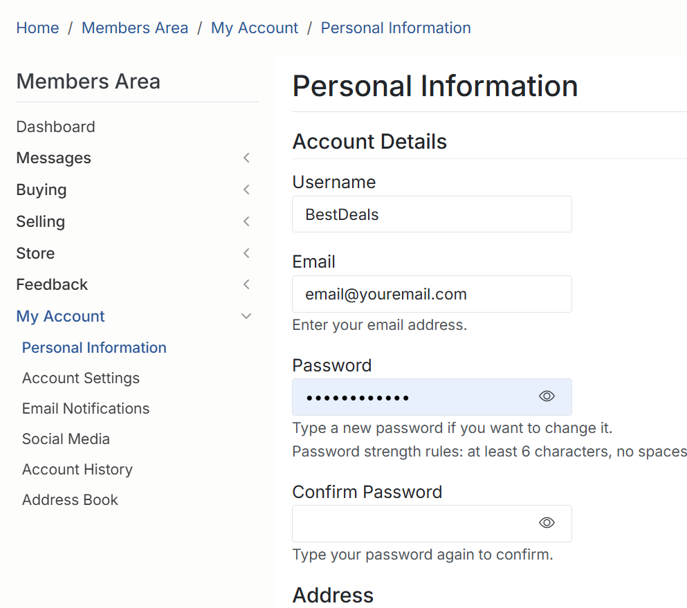 BuySellBid Change Password