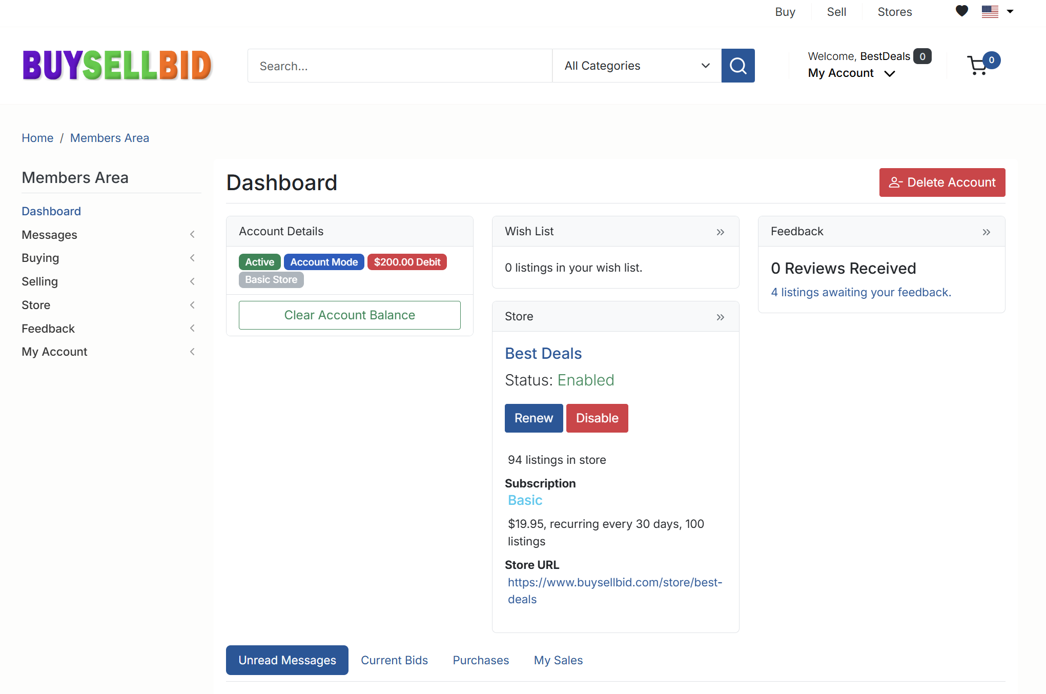 BuySellBid Account Dashboard