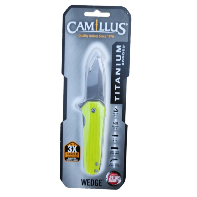 Camillus Wedge 5.75" Folding Knife, 2.25" Drop-Point Blade, Slate Yellow