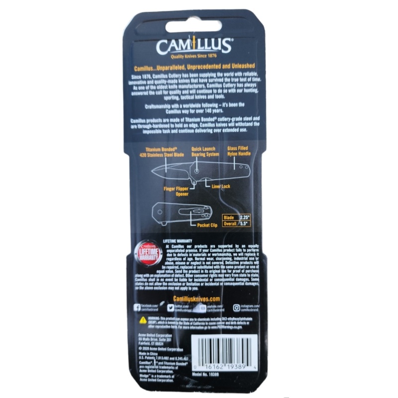 Camillus Wedge 5.75" Folding Knife, 2.25" Drop-Point Blade, Slate Yellow