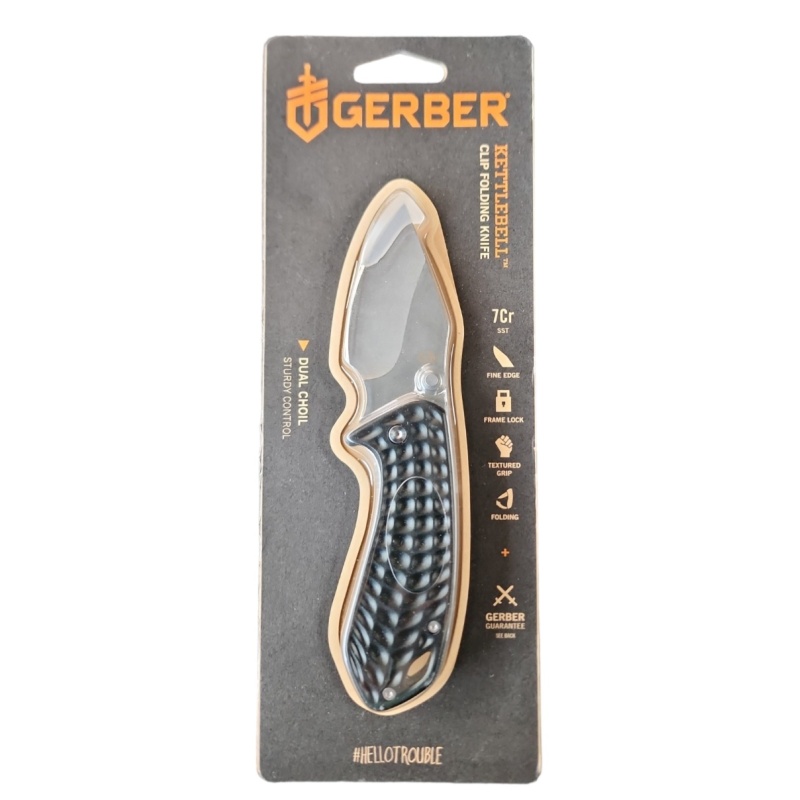Gerber Gear Kettlebell, Compact Folding Plain Edge Knife, Frame Lock with Clip, Black