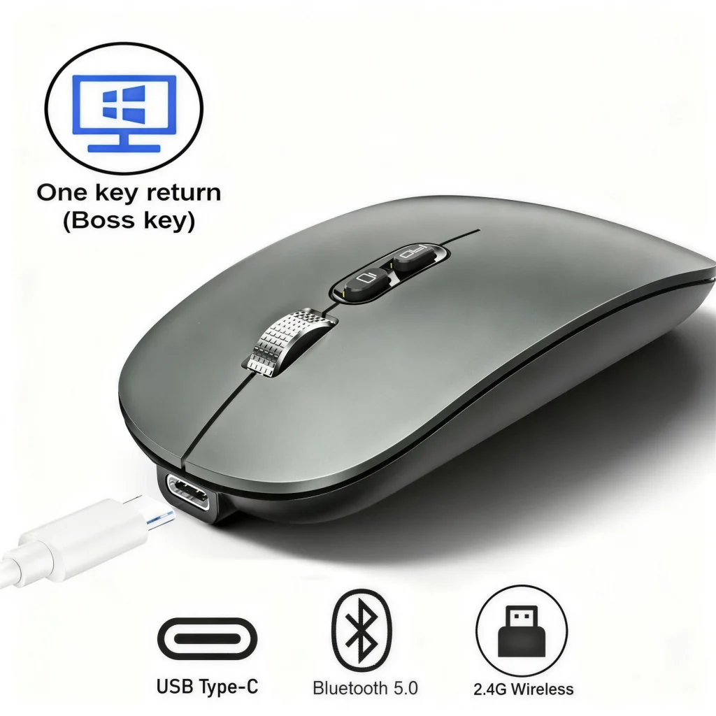 Dual Mode Bluetooth 2.4G Wireless Mouse One-Click Desktop Function Type-C Rechargeable Silent Mice for Laptop PC New