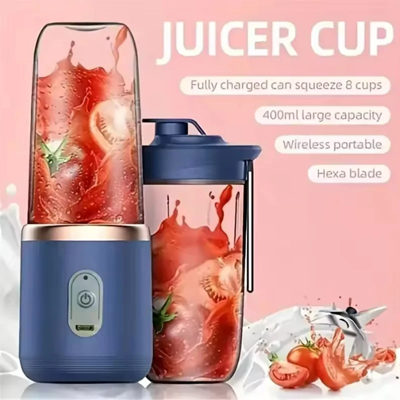 Electric Portable Blender Bottle with 6 Blades Multifunctional Fresh Juice Smoothie Maker Ice Crush Cup Food Processor for Home
