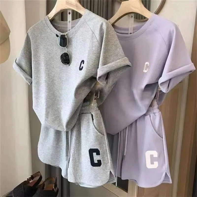 Women’s 2-Piece Letter Print Lounge Set | Oversized Tee & Shorts
